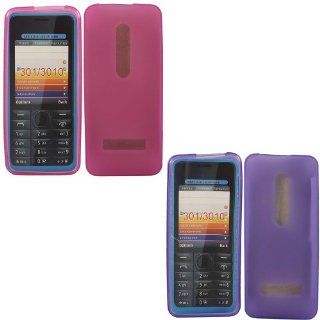 2 Pack Gel Case Cover Skin For Nokia 301 / Pink And Purple Cell Phones & Accessories