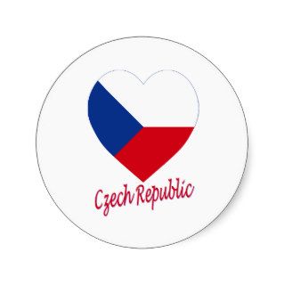 Czech Republic Flag Heart Round Stickers