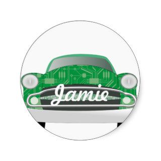 Green Mean Retro Car Boy's Birthday Sticker
