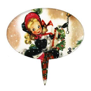 Vintage Christmas Girl Cake Topper