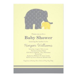 Elephant Baby Shower Invitations  Yellow & Gray