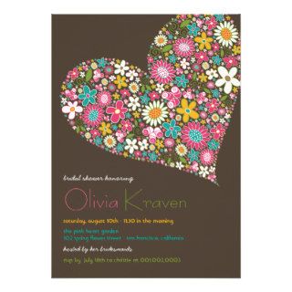 Colorful Spring Flowers Heart Bridal Shower Invite