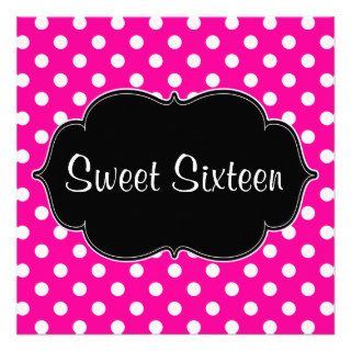 Hot Pink Polka Dot Sweet 16 Birthday Party Invite