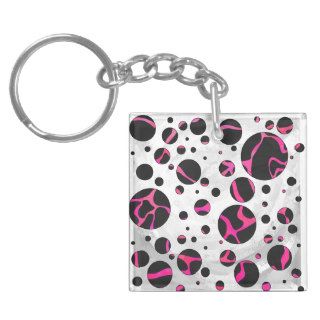 Giraffe Hot Pink and Black Print Acrylic Keychains