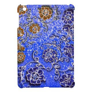 3 Dimension Diamond Bling Damask on Blue Glitter iPad Mini Case