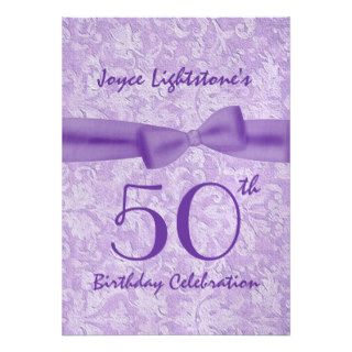 50th Birthday Party Purple Printed Bow W798 Invitation