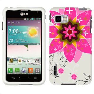 T Mobile LG Optimus F3 Big Pink Flower on White Phone Case Cover Cell Phones & Accessories