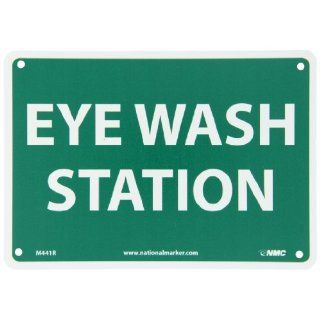 NMC M441R Emergency and First Aid Sign, "EYE WASH STATION", 10" Width x 7" Height, Rigid Plastic, White On Green Industrial Warning Signs