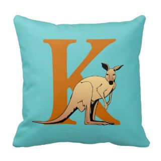 Monogram initial letter K, cute kangaroo custom Pillow