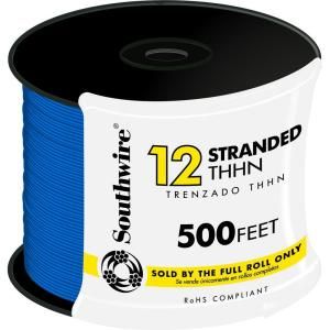 Southwire 500 ft. 12/2 Stranded THHN Wire   Blue 22967457
