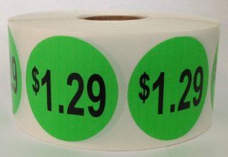 1 Roll of 1000 1.5 inch Round BRIGHT GREEN $1.29 Retail Price Point Labels Stickers  Pricemarker Labels 