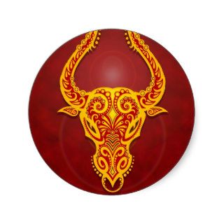 Intricate Golden Red Tribal Taurus Stickers