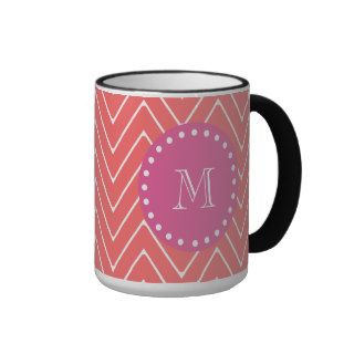 Hot Pink, Coral Chevron  Your Monogram Mug