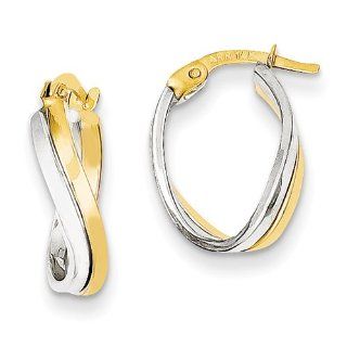 14k Two Tone Polished Hoop Earrings Jewelry