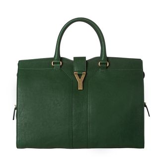 Yves Saint Laurent 'Cabas ChYc' Emerald Leather Tote Bag Yves Saint Laurent Designer Handbags
