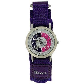 Boxx Girls Time Teacher Analogue Purple & White Dial Velcro PU Strap Kids Watch Watches