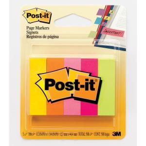 Post It 1/2 in. x 2 in. Assorted Neon Colors Page Markers, 100 Sheets Per Pad, 5 Pads Per Pk Package 670 5AN