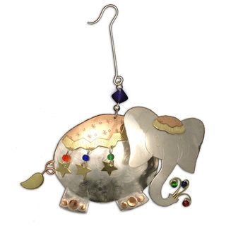Handcrafted Cheerful Elephant Mixed Metals Ornament (Thailand) Seasonal Decor