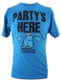 Nerds (Classic Wonka Candy) Mens T Shirt  "Party's Here" Nerd Guy on Blue (Large) Clothing