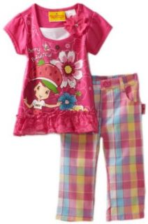 Strawberry Shortcake Girls 2 6X Plaid Capri Pant Set, Pink Doll, 3T Clothing Sets Clothing