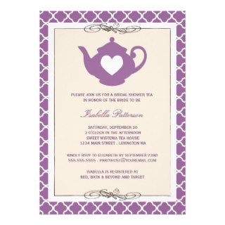 Chic Tan & Purple Teapot Bridal Shower Tea Party Custom Invites
