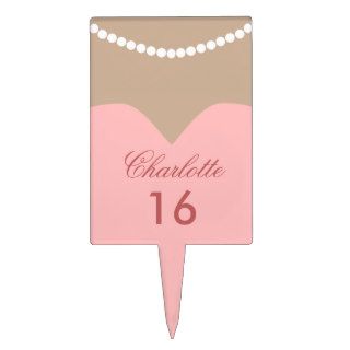 Pink Dress Pearl Necklace Cake Pick
