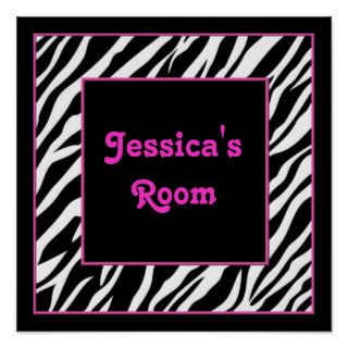 Personalized Kids Wall Decor   Zebra and Pink Poster