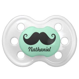 Funny black handlebar mustache stache personalized pacifier