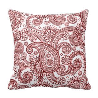Maroon Paisley Floral Swirl Pillow