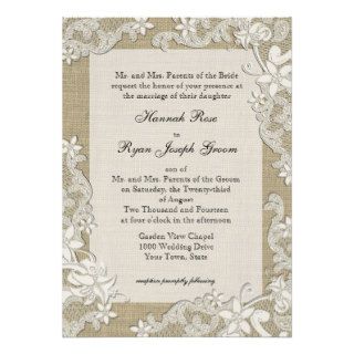 Vintage Country Style Lace Design and Burlap Custom Announcements