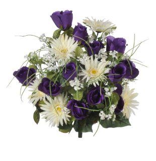Artificial 20" Purple/Cream Rose/Gerbera Daisy Bush   Artificial Flowers