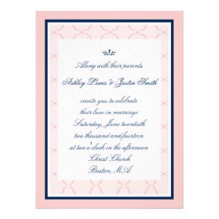 Pink, Navy Blue Traditional Wedding Invitation