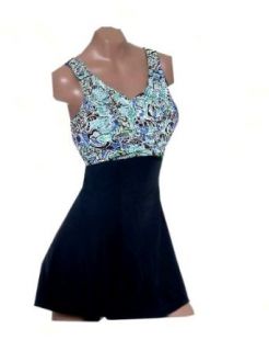 It Figures Slender Thighs Collection Woodcut Swimdress Swimsuit (16, Black/green)