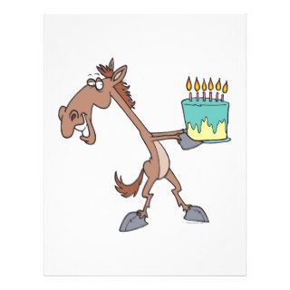 silly birthday horse with cake cartoon flyer