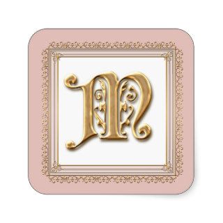 Letter M   Gold & Lace Classic Formal Wedding Seal Square Stickers