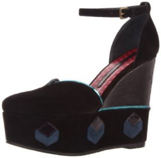 Marc by Marc Jacobs Women's Ankle Strap Geometric Platform Wedge Sandal, Black/Teal Suede, 40 EU/40 10 M US Shoes