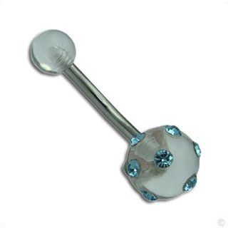 Piercing Navel Ring ball transparent with blue zirconia#448, body jewellery Jewelry