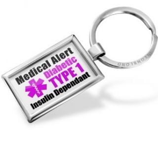 Keychain Medical Alert Purple Diabetic Insulin Dependant TYPE 1   Neonblond Novelty Keychains Clothing