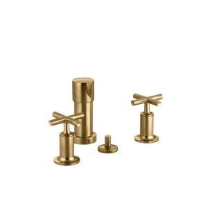 KOHLER Purist 2 Handle Bidet Faucet in Vibrant Moderne Brushed Gold with Vertical Spray and Cross Handles K 14431 3 BGD