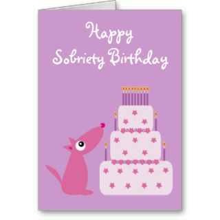 Cute Customizable Dog & Cake Sobriety Birthday Greeting Card