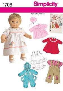  Simplicity 1708 Baby Doll Clothes Sewing Pattern, 15 Inch