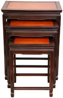 Oriental Furniture Elegant Snack Tables, 26 Inch 3pc., Set of Chinese Design Rosewood Nested Tables, Two Tone Rosewood   Tv Tray Set
