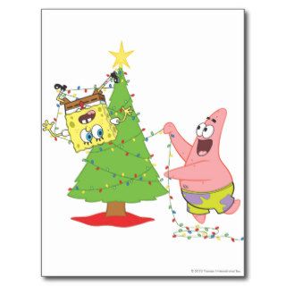 Sponge Bob & Patrick Decorate Tree Post Card