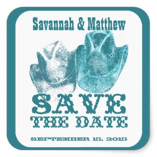 Save the Date Cowboy CowGirl Hats Wedding Sticker