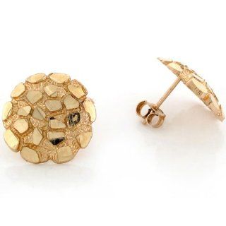 14k Solid Yellow Gold 1.5cm Nugget Pin Earrings Jewelry