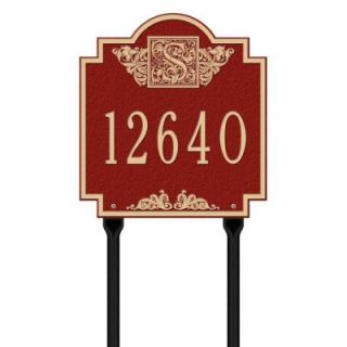 Whitehall Products Square Red/Gold Monogram Standard Lawn One Line Address Plaque 5105RG