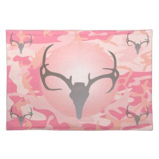 Girly Pink Camo Deer Skull & Antlers Placemat