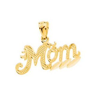 14K Yellow Gold 09.25X20.50 mm Mom Pendant Pendant Necklaces Jewelry