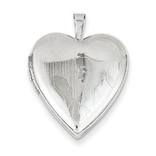 14K 20mm White Gold Mother and Child Heart Locket Locket Necklaces Jewelry