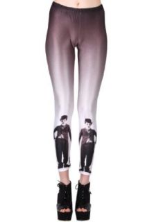 Romwe Women's Symmetric Chaplin Print On Button Dacron Leggings Grey S
